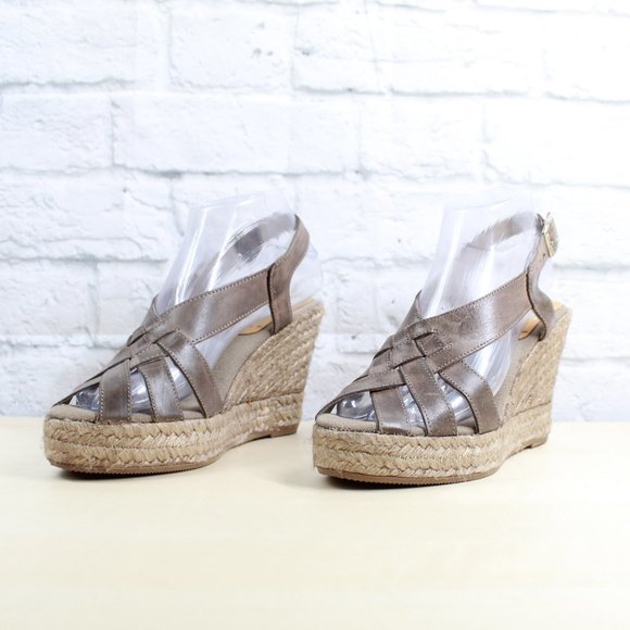 Kanna Brown Leather Jute Espadrille Ankle Strap Wedge Sandals US 6.5 - Picture 2 of 9